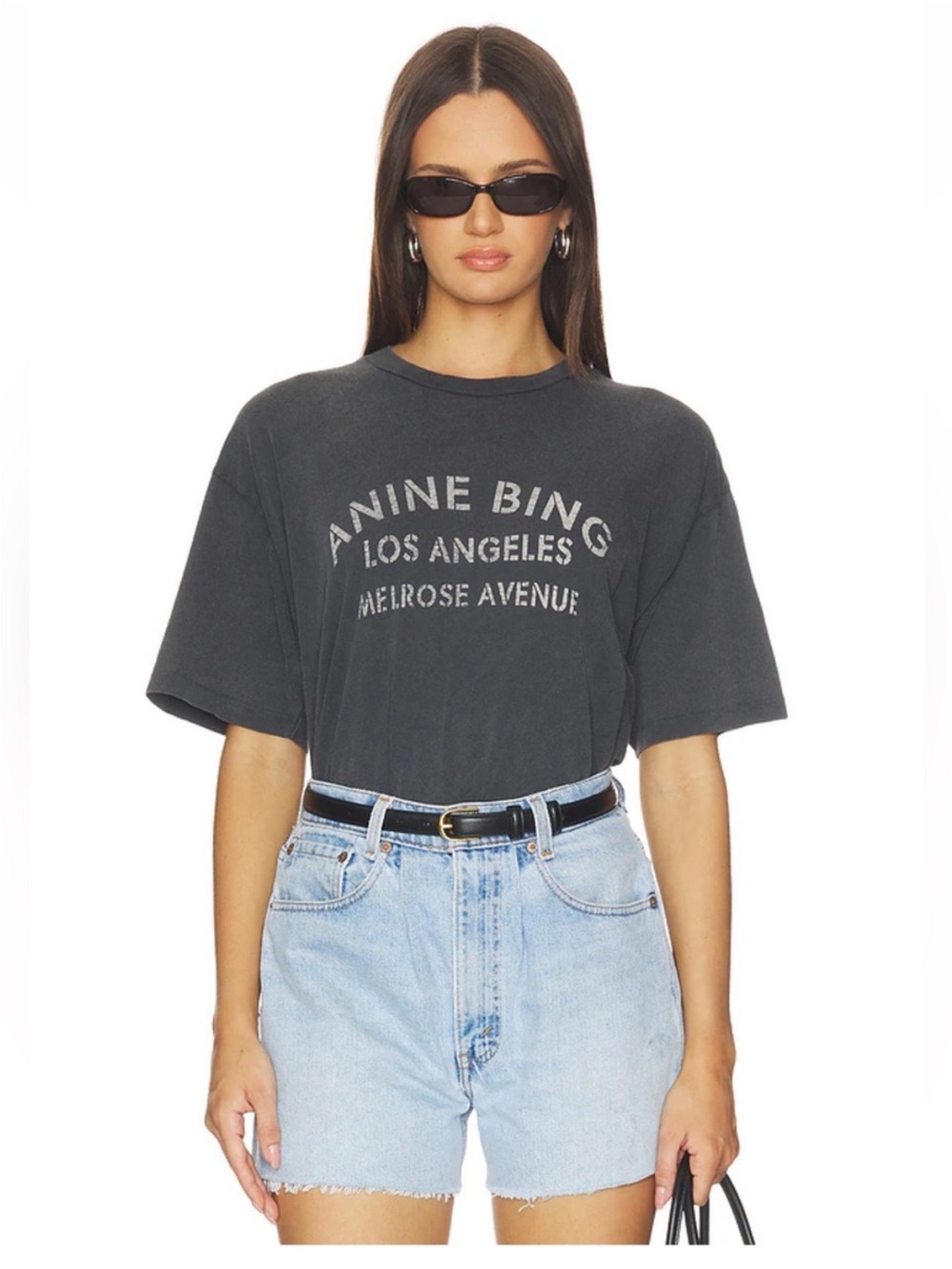 NWT ANINE BING Cade Tee Melrose Stencil in Black